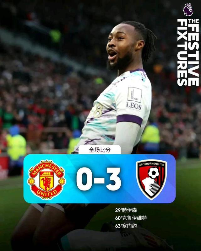 曼联主场惨败，枪手继续领跑英超积分榜